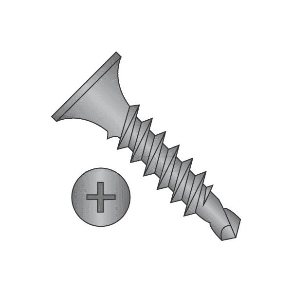 Newport Fasteners Self-Drilling Screw, #8 x 2-5/8 in, Black Phosphate Steel Flat Head Phillips Drive, 2000 PK 899244-2000 - main